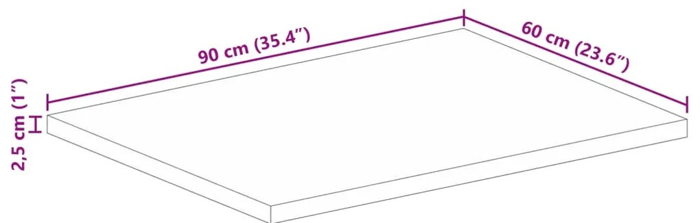 Tampo de mesa retangular 90x60x2,5 cm mangueira áspera maciça