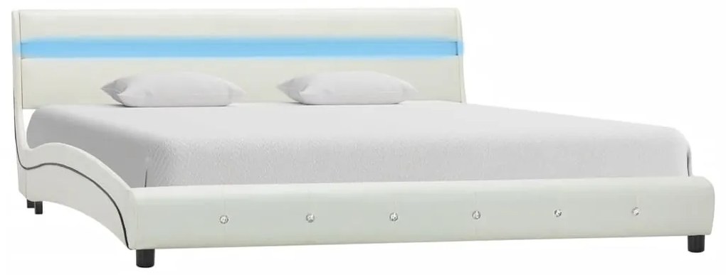 Estrutura de cama com LED 150x200 cm couro artificial branco