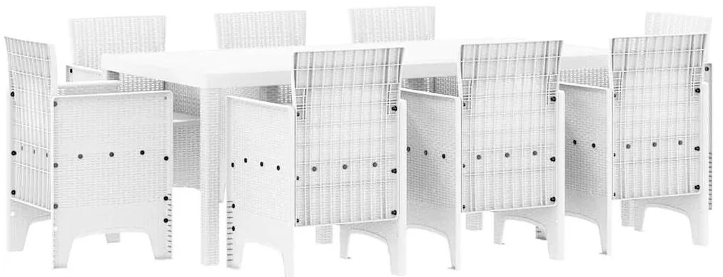 Conjunto de Jantar para Jardim 9 pcs Branco Rattan / Vime