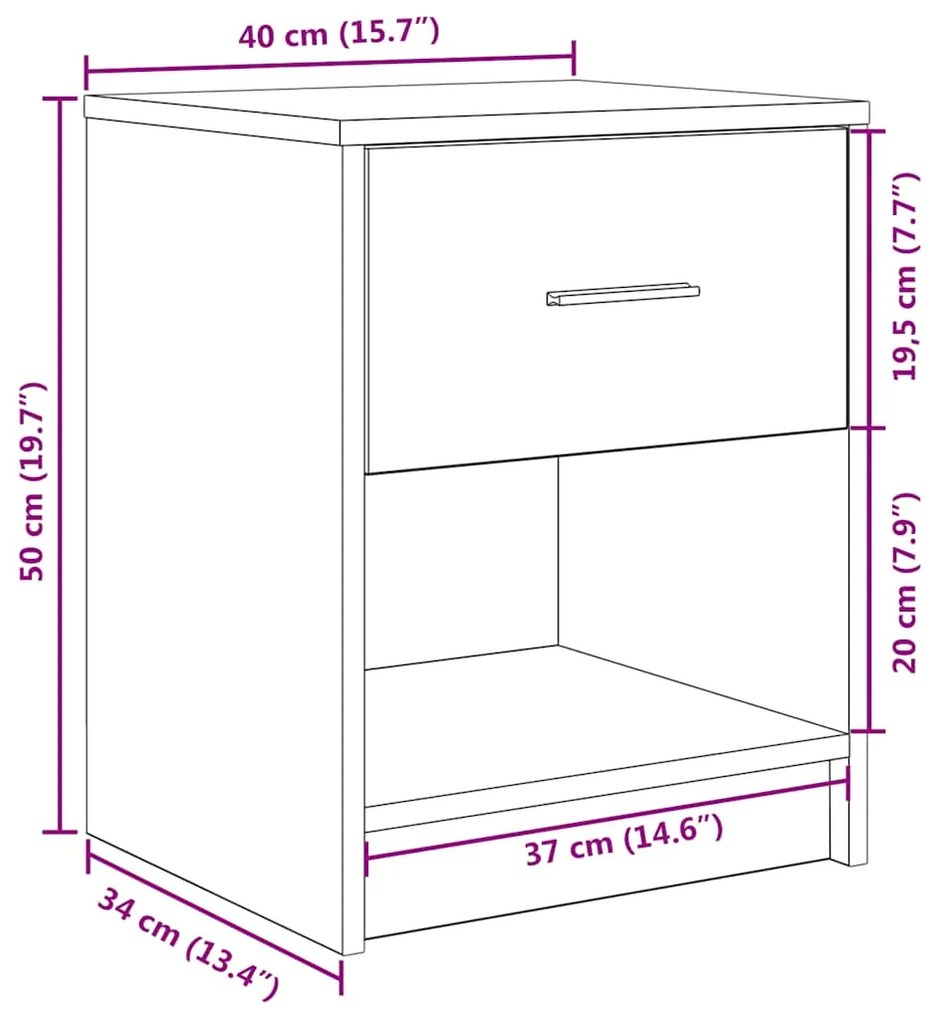 Mesas de cabeceira 2 pcs com gaveta 40x34x50 cm preto