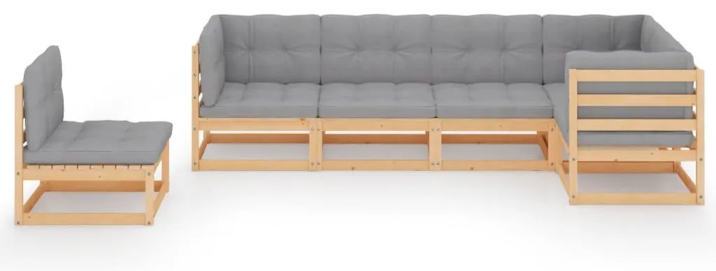 6 pcs conjunto lounge de jardim com almofadões pinho maciço