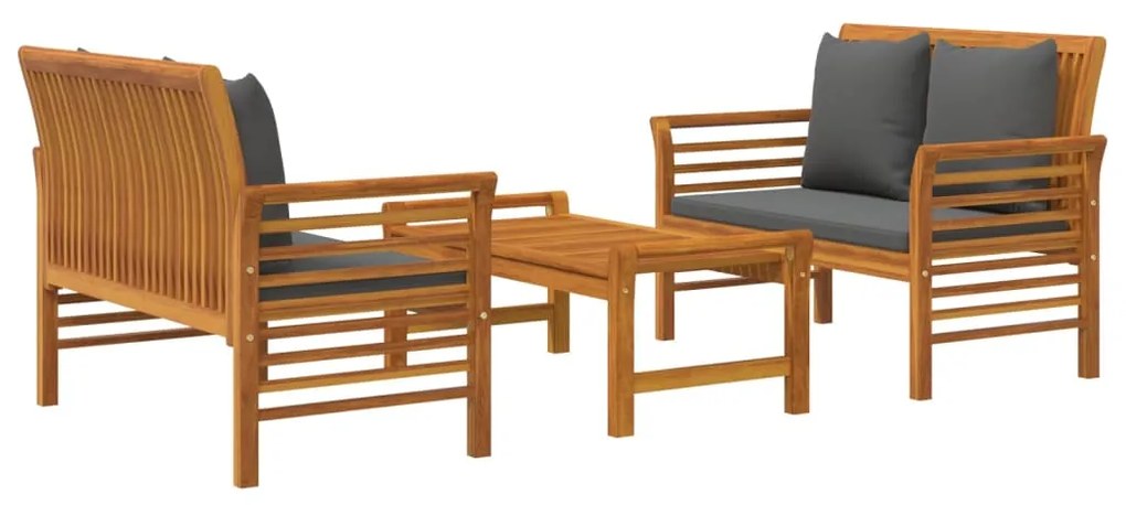 3 pcs conjunto lounge de jardim c/ almofadões acácia maciça