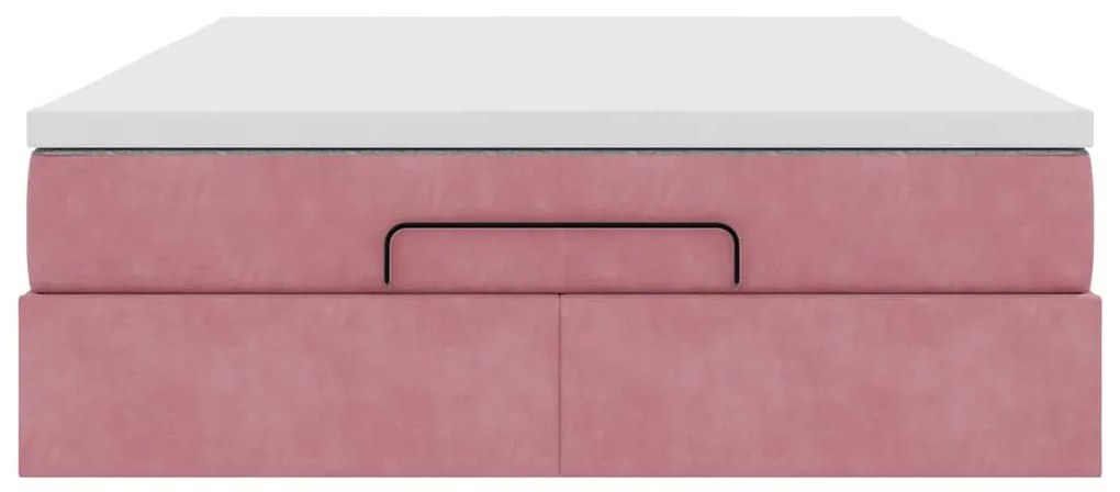 Estrutura de cama otomana com colchão 140x190 cm veludo rosa