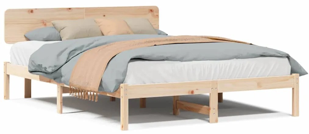 Cama com Cabeceira 140x200 cm em Madeira de Pinho Sólido