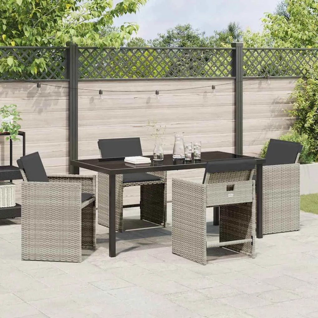 Conjunto de Jantar de Jardim com 5 Peças e Almofadas Cinza Claro em Ra
