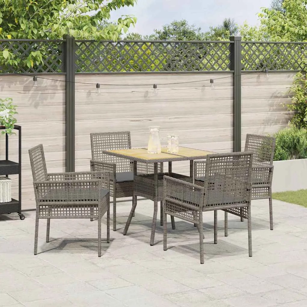Conjunto de Jantar 5 Peças com Almofadas Cinza Polirattan
