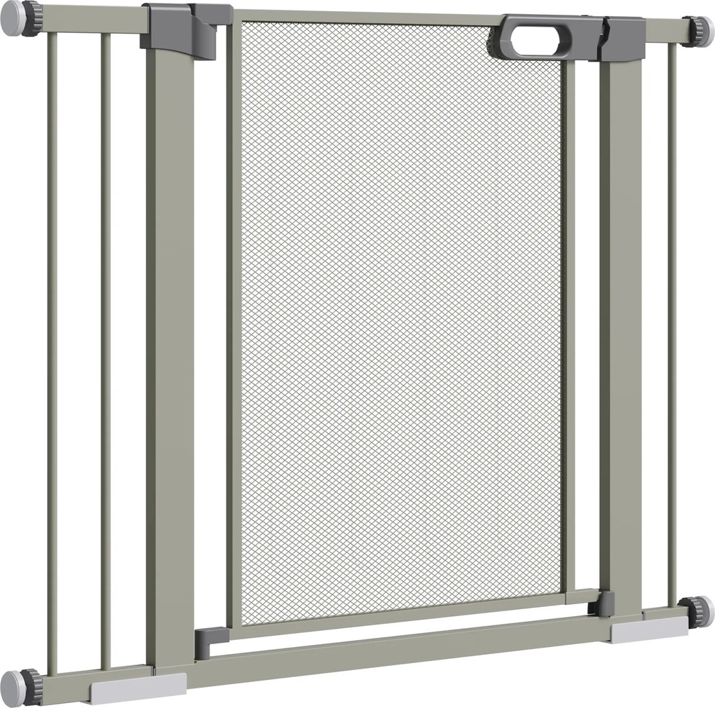 Barreira de segurança para animais de estimação com fecho automático de dupla bloqueio, largura 75-103 cm, cinzenta