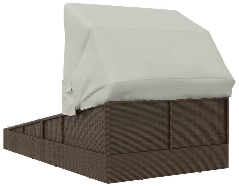 Espreguiçadeira c/ teto dobrável 200x114x128cm vime PE castanho