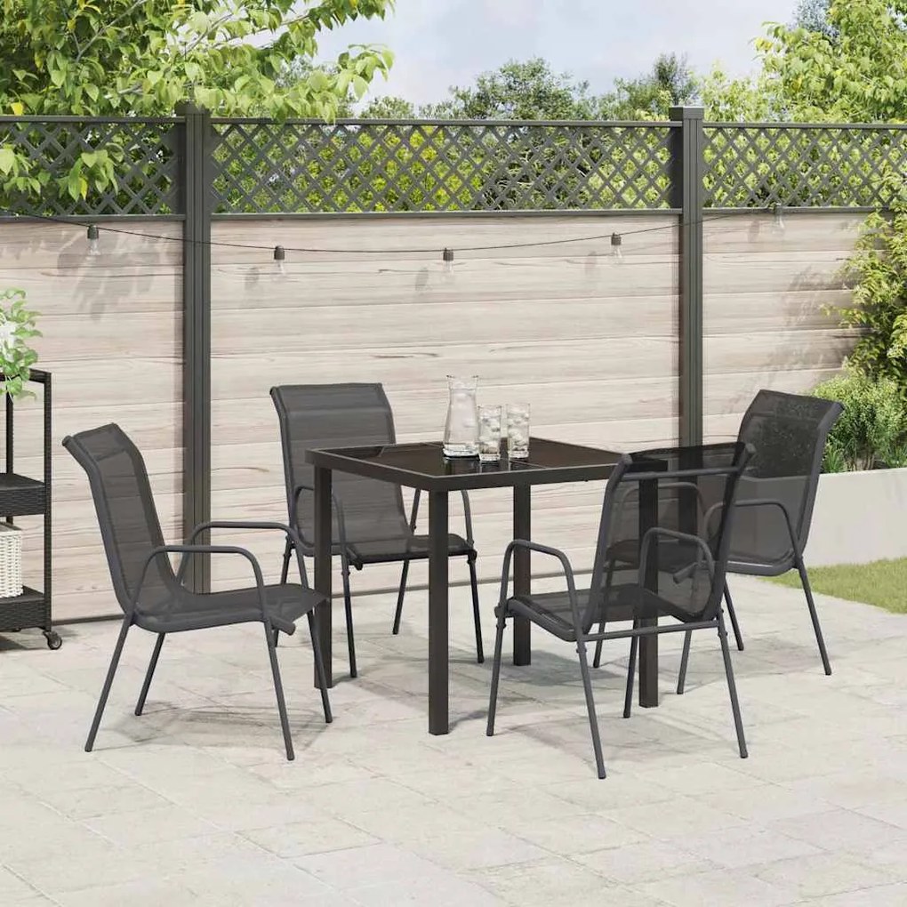Conjunto de Jantar para Jardim, 5 Peças, Preto, em Textileno e Aço