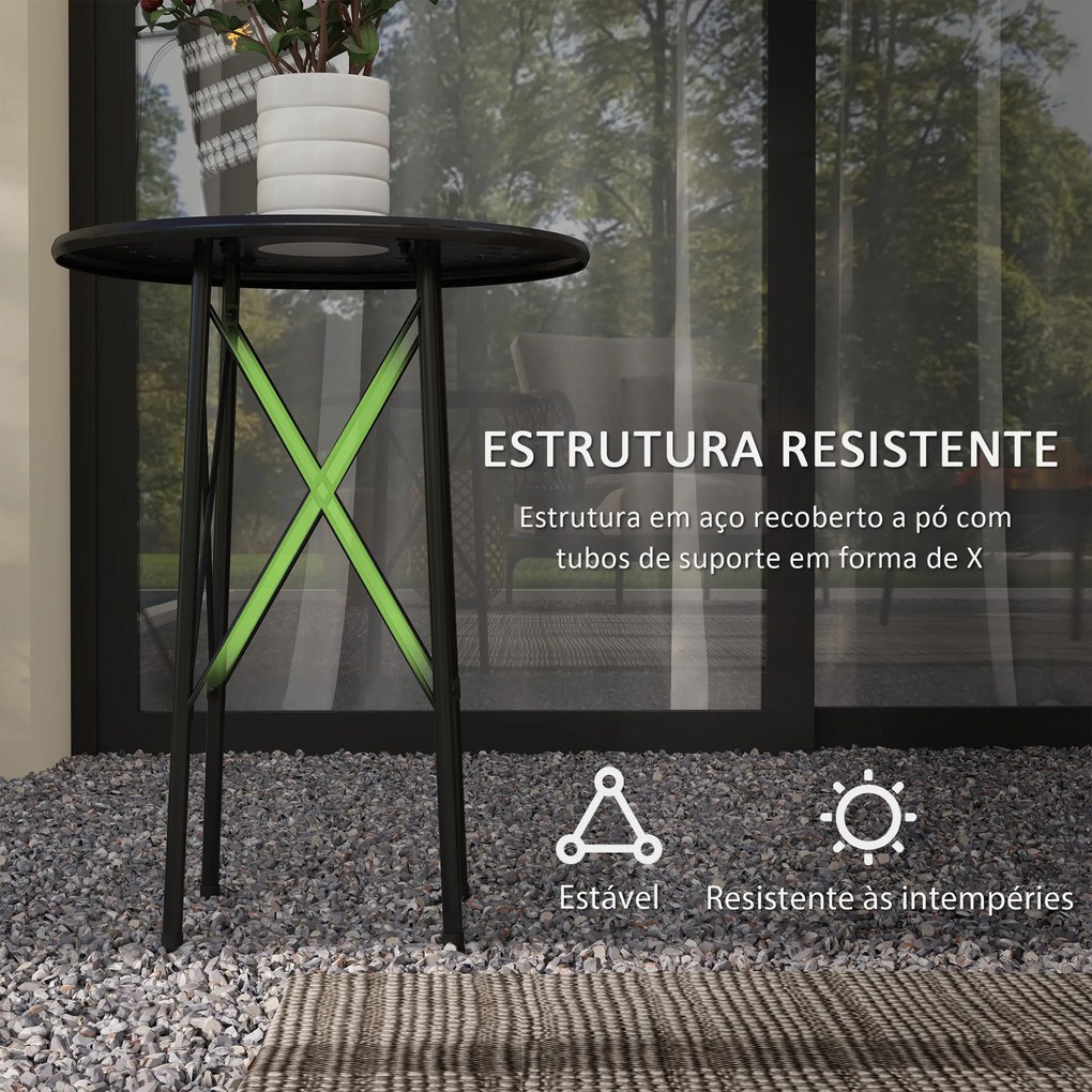 Mesa de Jardim Redonda Mesa de Varanda Ø40x50 cm com Pés Ajustáveis e Estrutura em Forma de X para Exterior e Interior Preto