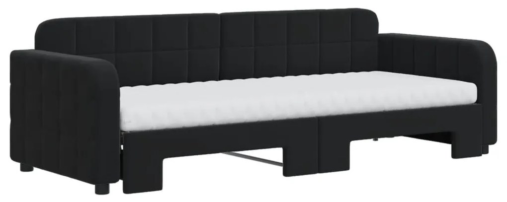 Sofá-cama com gavetão e colchões 80x200 cm veludo preto