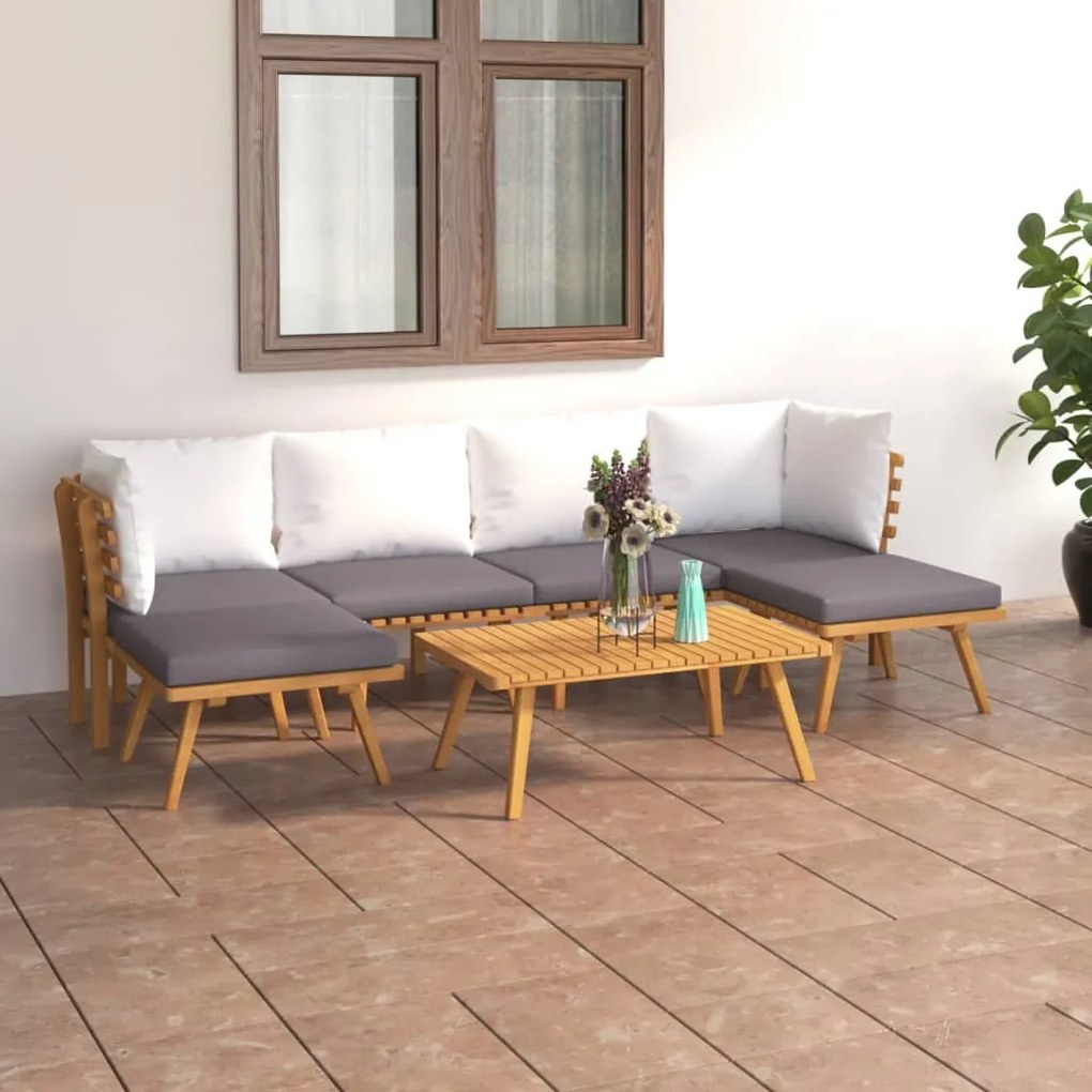 vidaXL 7 pcs conjunto lounge de jardim com almofadões acácia maciça