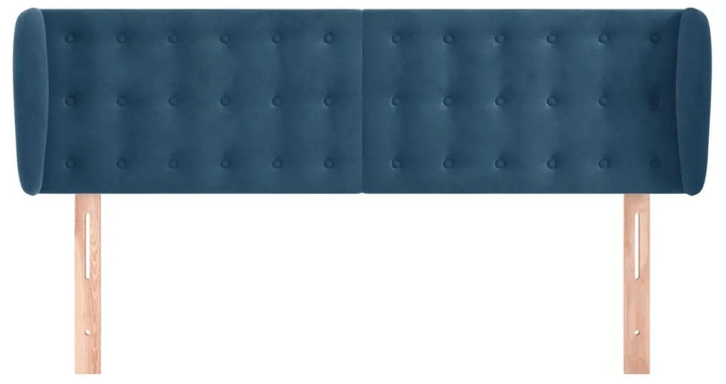 Cabeceira de cama c/ abas veludo 147x23x78/88cm azul-escuro