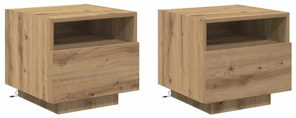 Cômodas vidaXL com luzes LED 2 pcs Carvalho Artesanal 40x39x37 cm