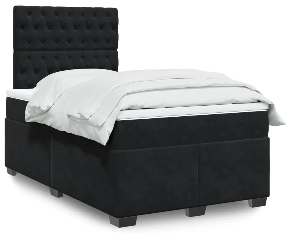 Cama boxspring com colchão 120x200 cm veludo preto
