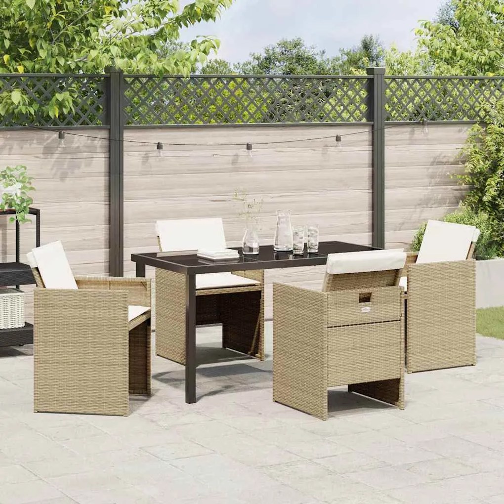 Conjunto de Jantar de Jardim de 5 Peças com Almofadas Bege em Rattan S