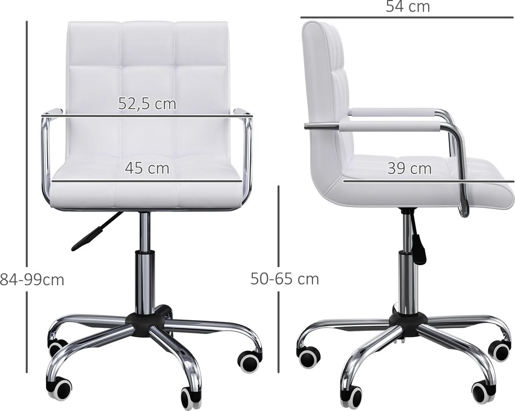 Cadeira de escritório, giratória com altura ajustável, revestimento sintético acolchoado branco