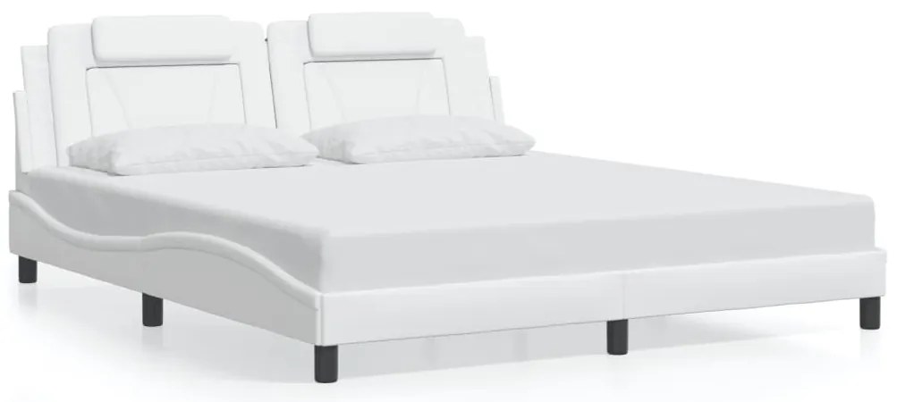 Estrutura cama c/ luzes LED 180x200 cm couro artificial branco