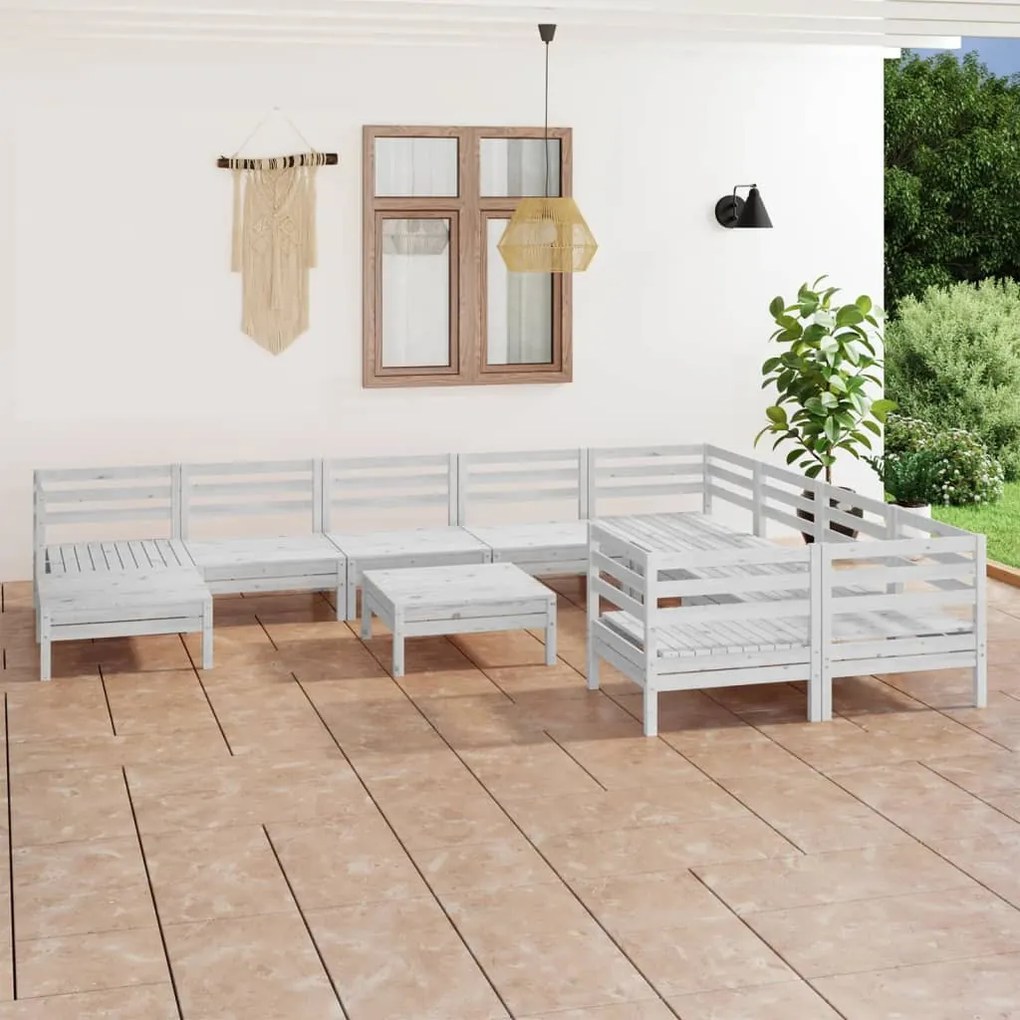 11 pcs conjunto lounge de jardim pinho maciço branco