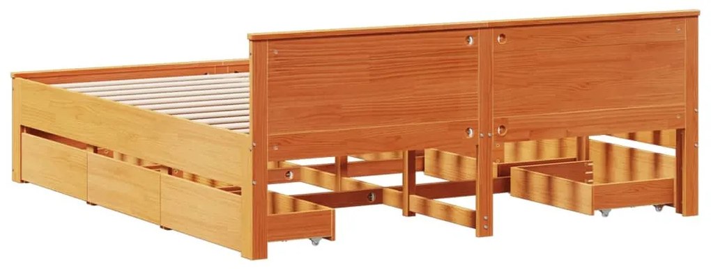 Cama sem colchão c/ cabeceira madeira pinho maciça castanho-mel