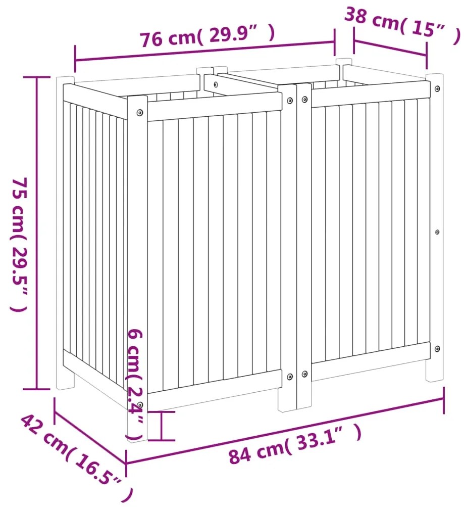 Vaso/floreira de jardim com forro 84x42x75 cm acácia maciça