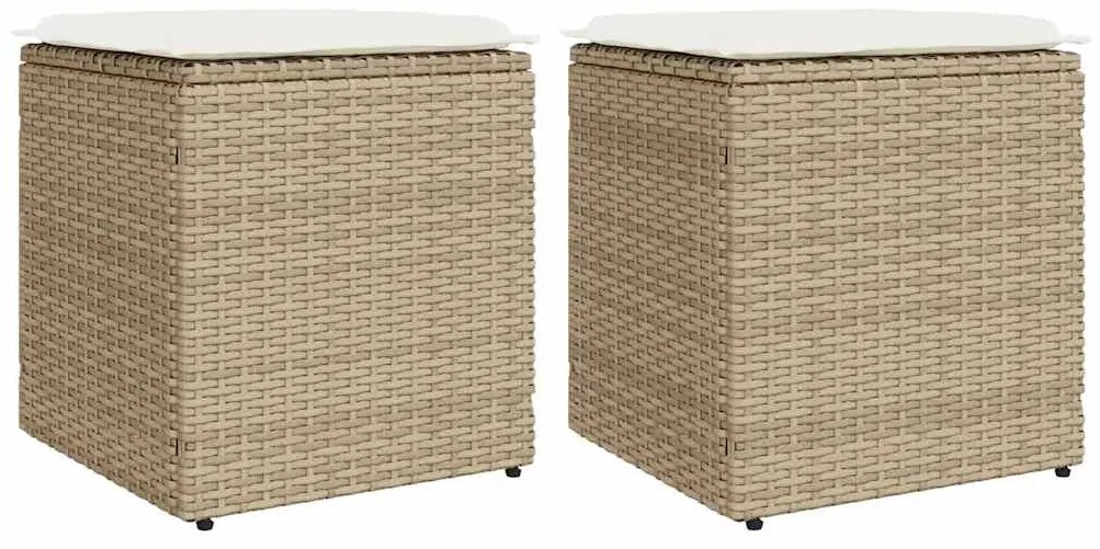 Bancos de jardim com almofadas 2 unid 40x40x43 cm vime PE bege