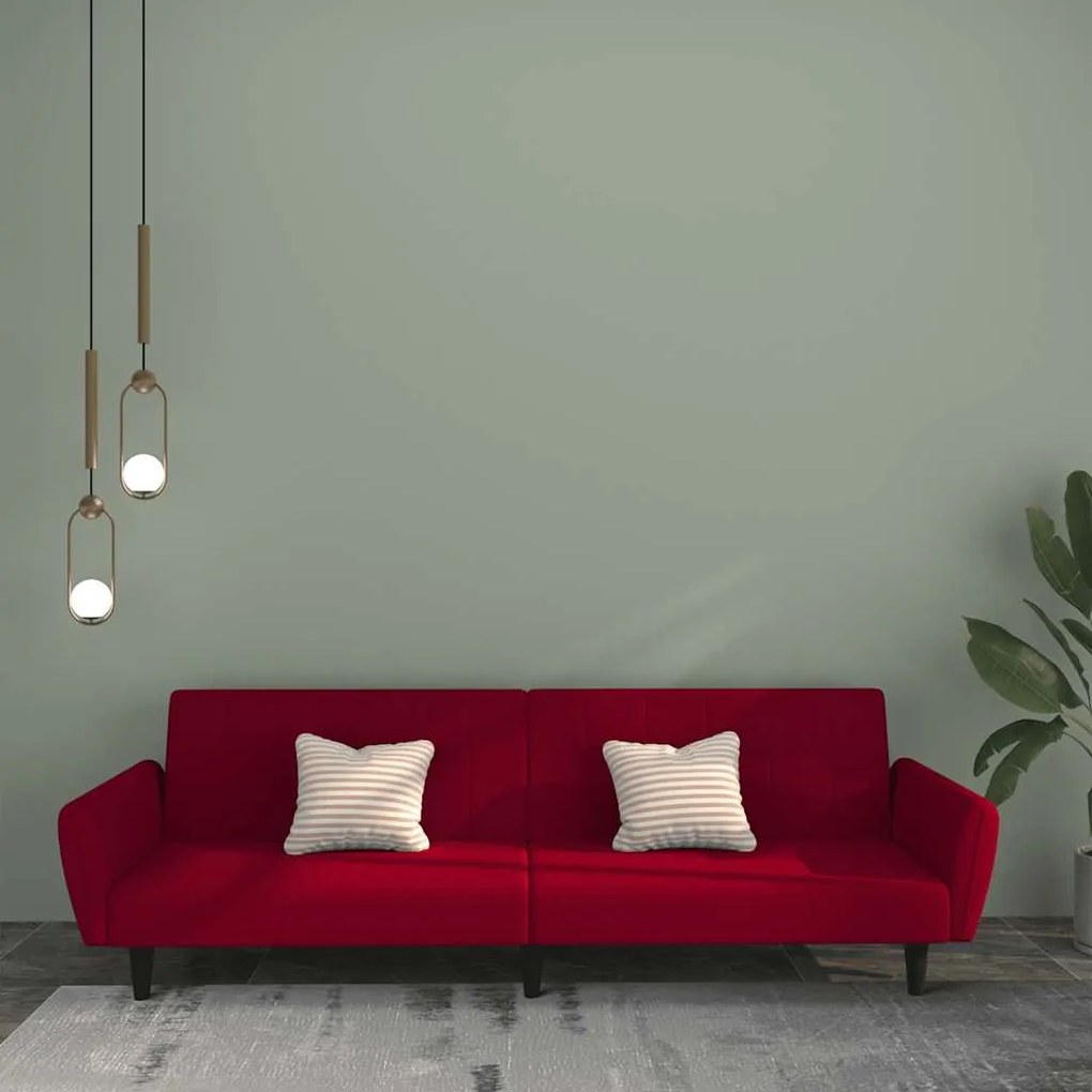 vidaXL Sofá-cama de 2 lugares veludo vermelho tinto