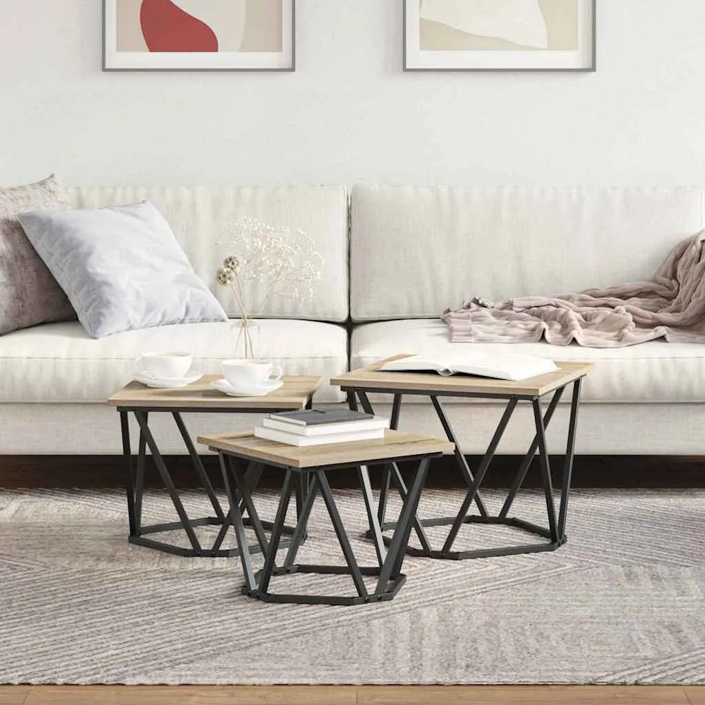Mesas Laterais vidaXL 3 pcs Carvalho Sonoma Madeira Engenharia