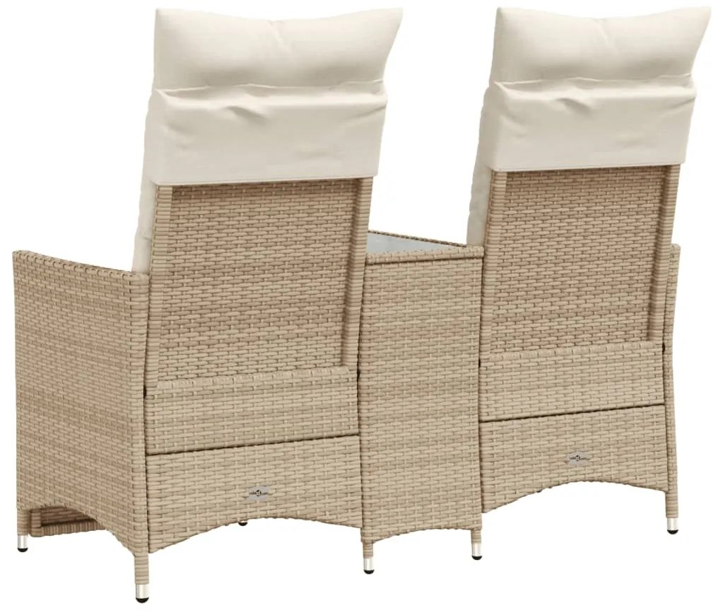 Sofá de jardim reclinável 2 lugares com mesa vime PE bege