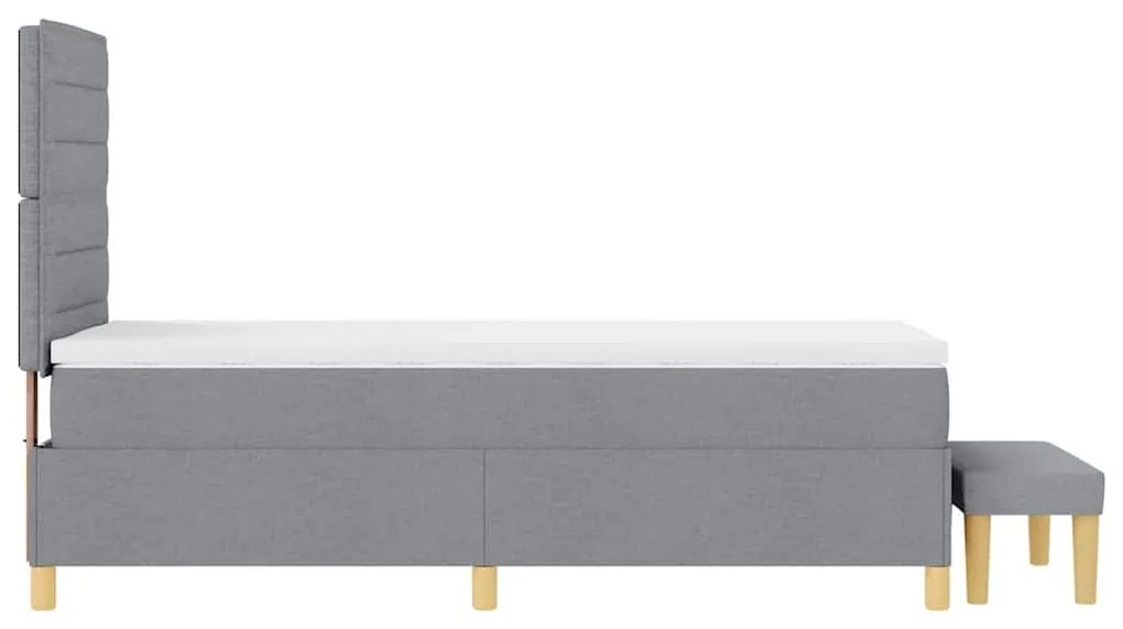 Cama Box Spring com Colchão &amp; Banco Cinza Claro 90x190 cm Tecido