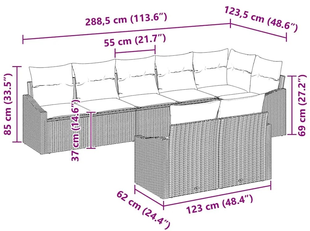 Conjunto de Sofás de Jardim com 8 Peças e Almofadas Cinza em Rattan