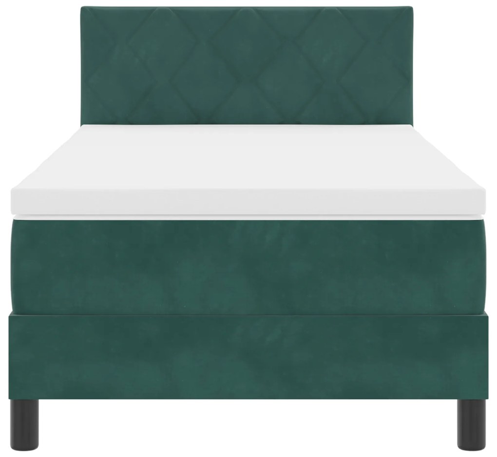 Cama Box Spring com Colchão Verde Escuro 100x200 cm Veludo