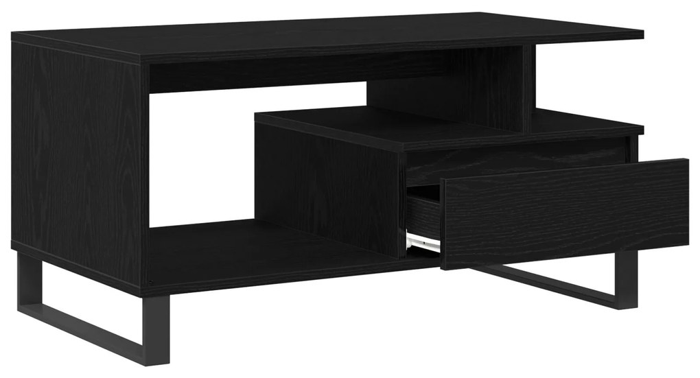 Mesa de Centro vidaXL Preto Carvalho 90x49x45 cm Madeira de Engenharia