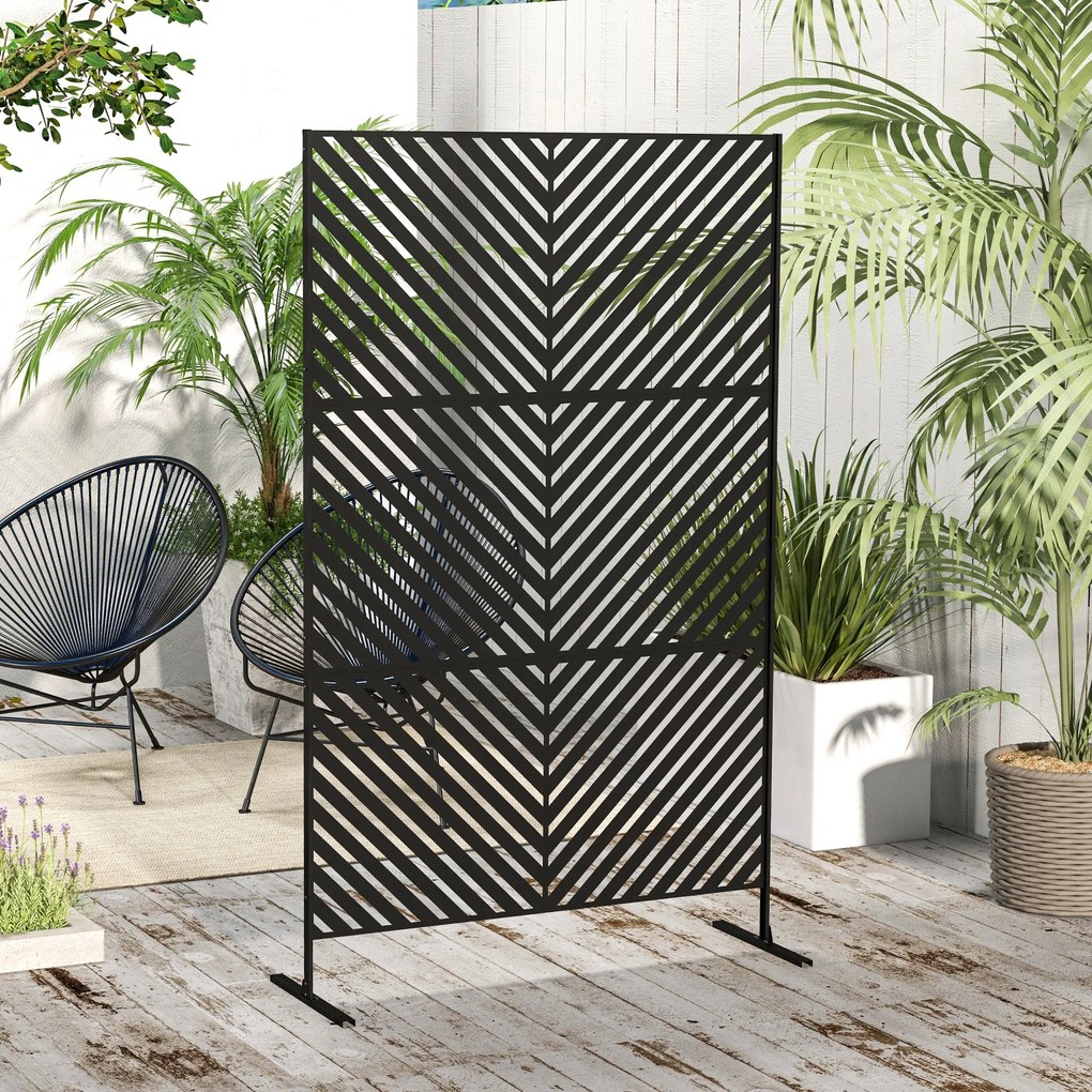 Painel decorativo de proteção visual para exterior com padrão geométrico perfurado em metal - 122 x 45 x 198 cm, preto