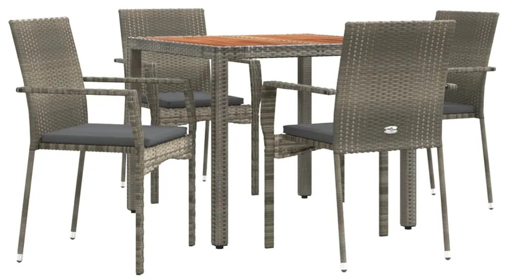 5 pcs conjunto de jantar p/ jardim c/ almofadões vime PE cinza