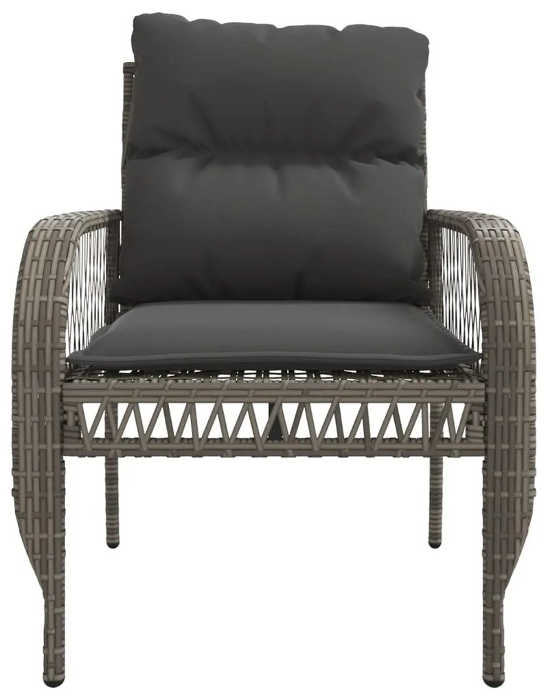 4 pcs conjunto sofás de jardim c/ almofadões vime PE cinzento