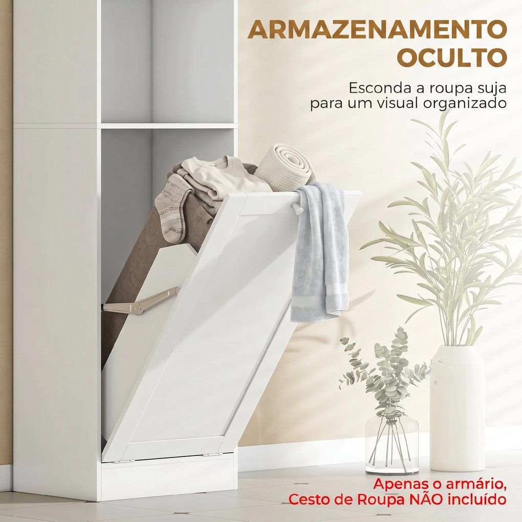 Armário de Casa de Banho com Cesto de Roupa Suja, Prateleira Ajustável e Compartimento Aberto, 40x30x170 cm, Branco