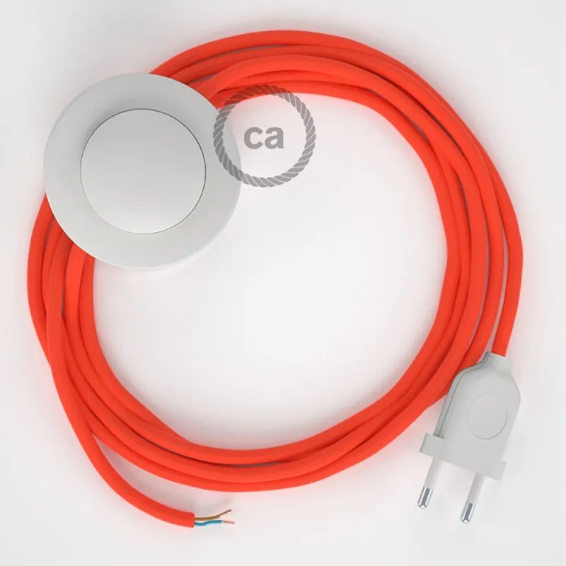 Cabo para candeeiro de chão, RF15 Laranja Neon Seda Artificial 3 m.  Escolha a cor da ficha e do interruptor. - Branco