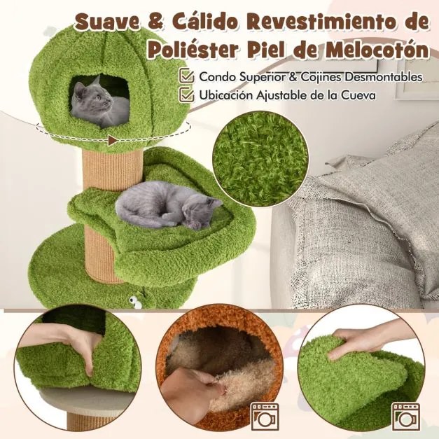 Arranhador para gatos em forma de árvore para interior 148 CM com 2 Cavernas Verde