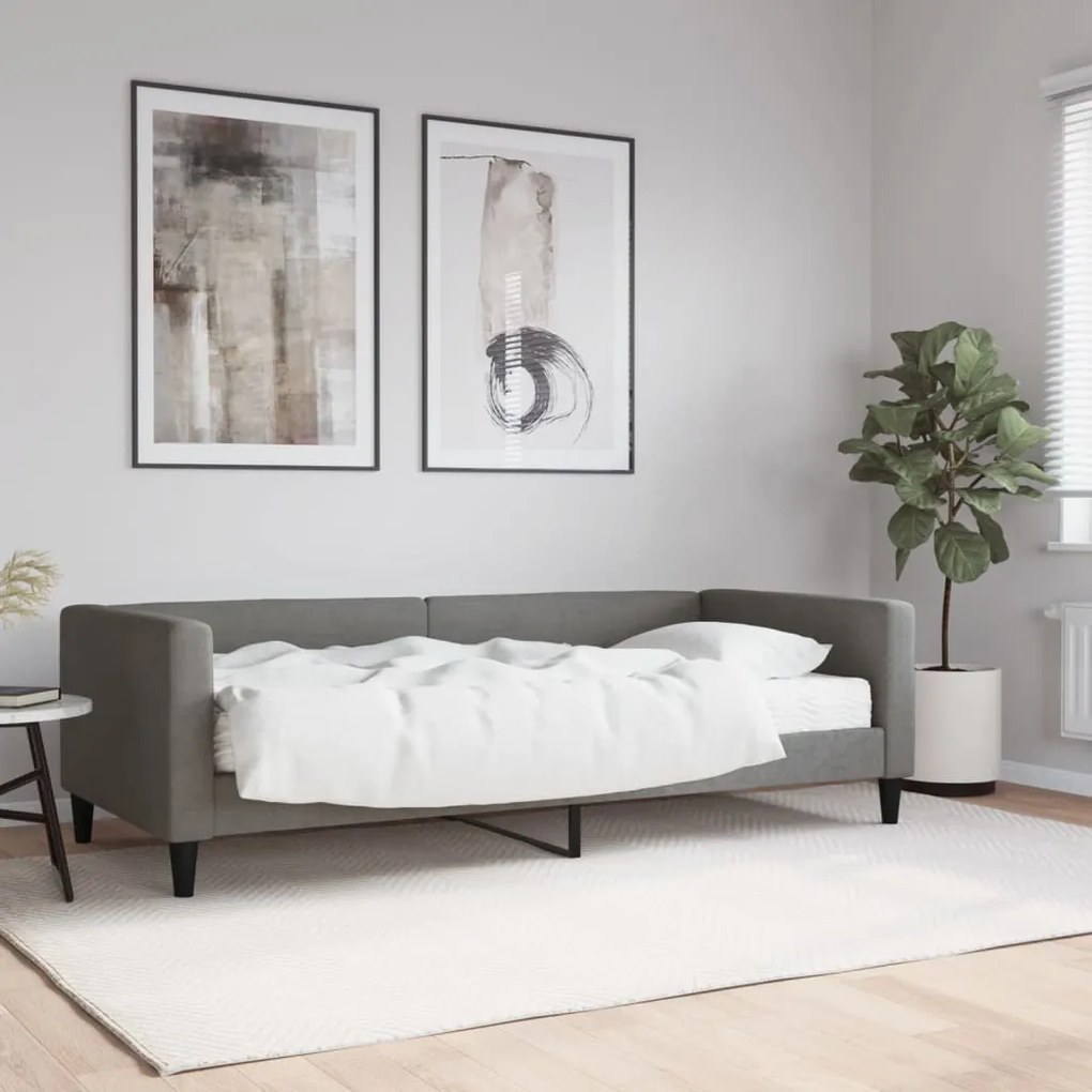 3196561 vidaXL Sofá-cama com colchão 90x200 cm tecido cinzento-escuro