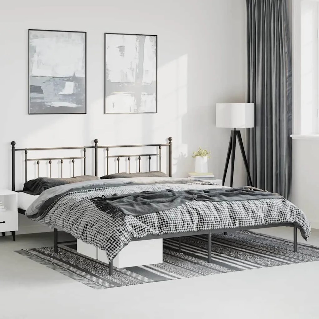 Estrutura de cama com cabeceira 193x203 cm metal preto