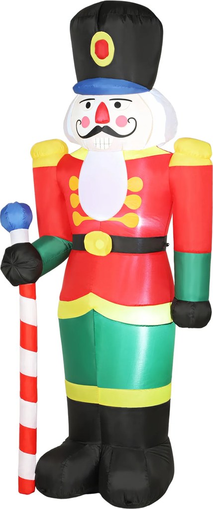 Soldado «Quebra-Nozes» insuflável de Natal, 245 cm, com luzes LED e cetro, para uso interior e exterior, multicolorido
