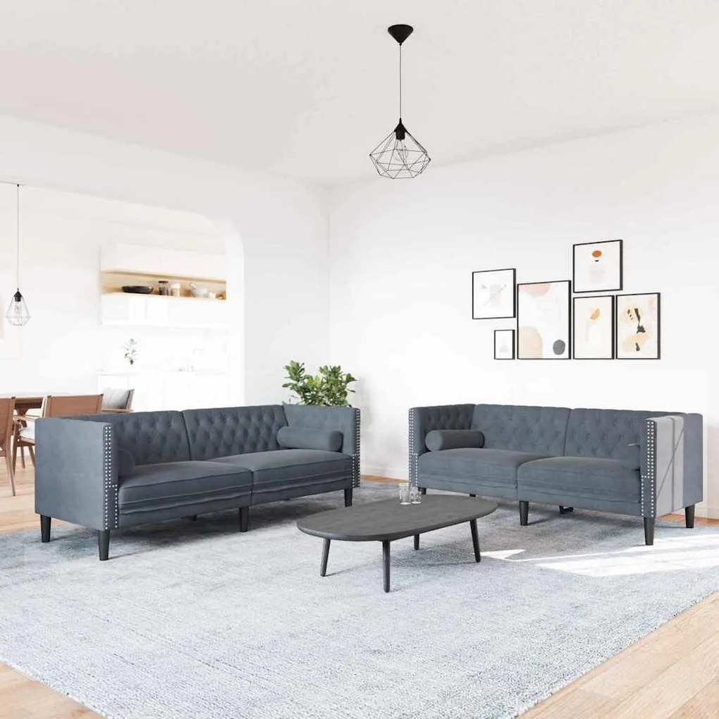Conjunto de Sofás 2 pcs Cinzento escuro Veludo