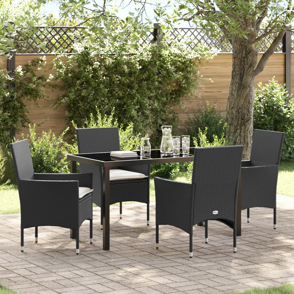 Conjunto de Jantar para Jardim vidaXL com Almofadas Rattan Sintético Preto