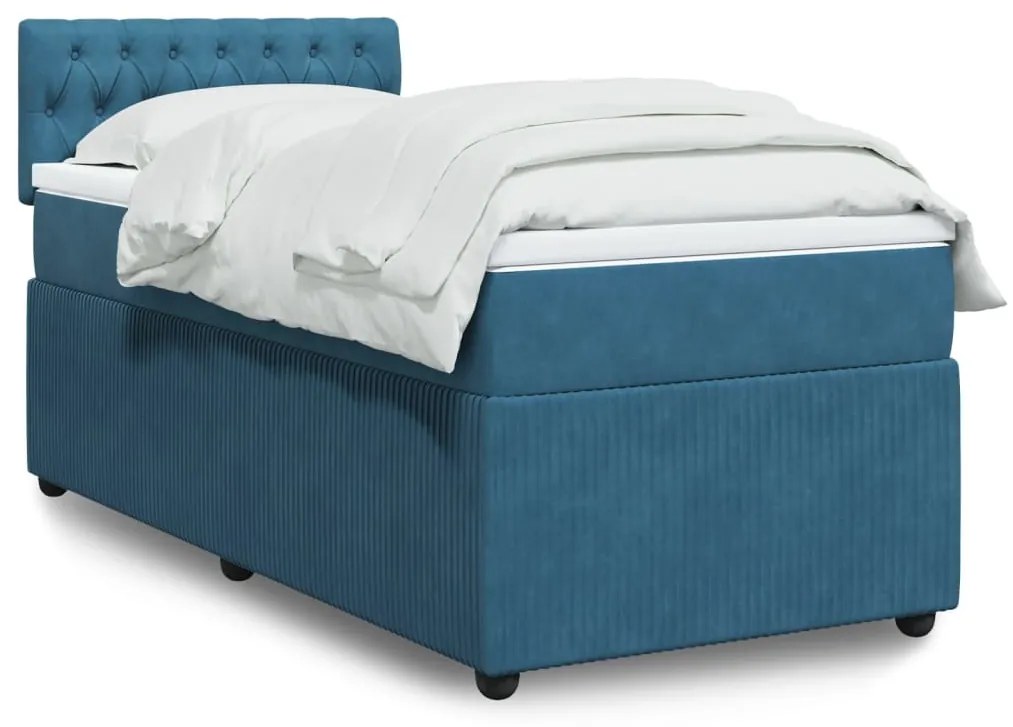 Cama boxspring com colchão 90x190 cm veludo azul