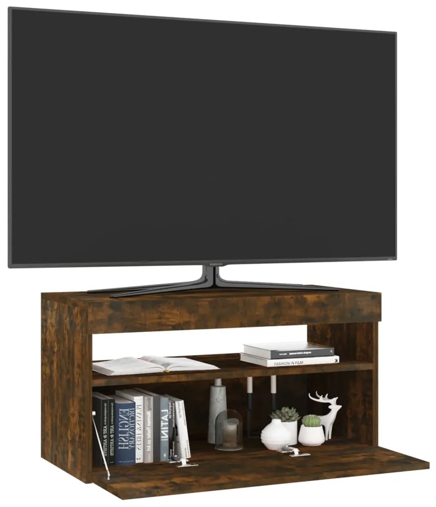 Móvel de TV com luzes LED 75x35x40 cm carvalho fumado