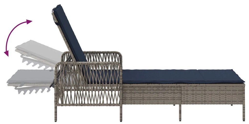 Espreguiçadeira Conjunto de 3 Cinza e azul-marinho Vime PE, metal