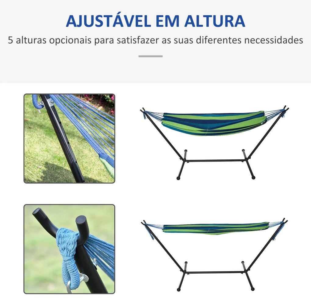 Outsunny Cama Rede com Suporte 298x117 cm Cama Rede de Campismo com Bo