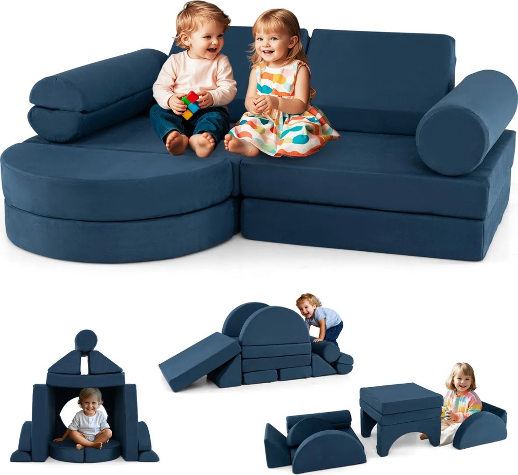 Sofá modular de 13 peças para crianças  seccional versátil para crianças para creche de espuma convertível Azul Marinho
