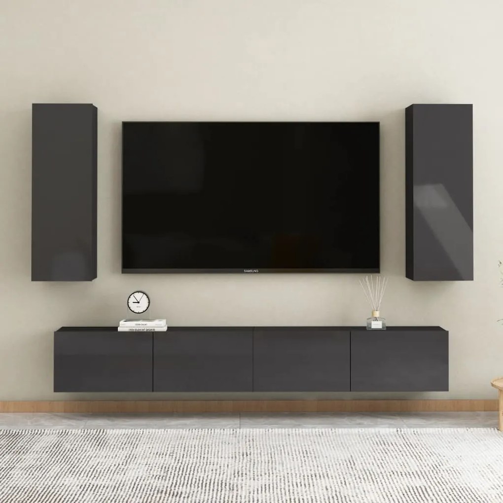 vidaXL 4 pcs conjunto de móveis de TV contraplacado cinzento brilhante